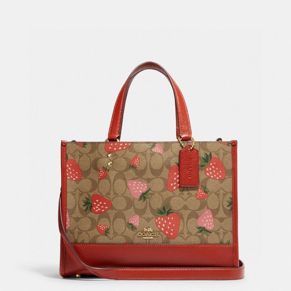 Coach Signature Strawberry Print Tote in Red and Pink